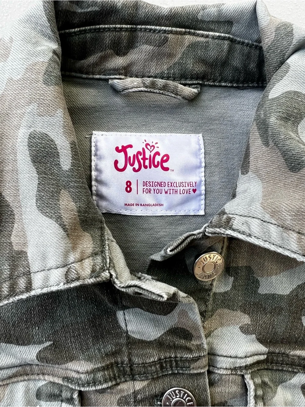 Justice Camo Denim Jacket in Olive and Khaki